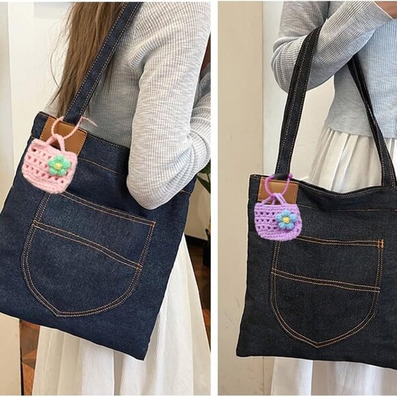 Women Denim Bow-tie Tote Shoulder Sling Hand Bags - Picture 5 of 5